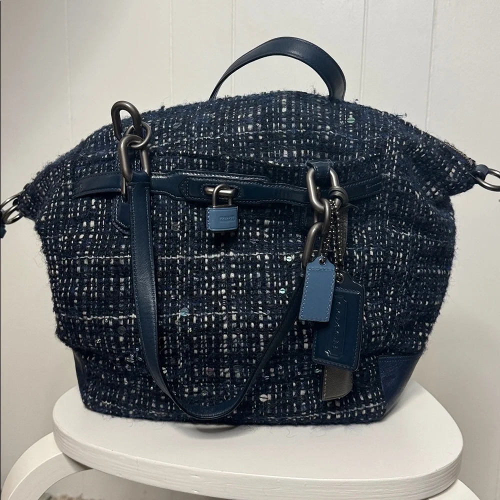 Coach Chelsea Boucle Mersin tweed shoulder tote blue tones large purse